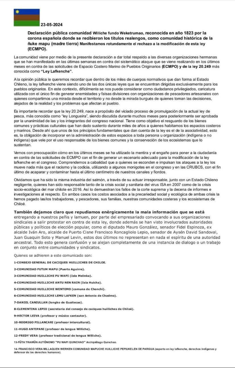 Declaración comunidad Fundo Weketrumao, Quellón, Chiloé